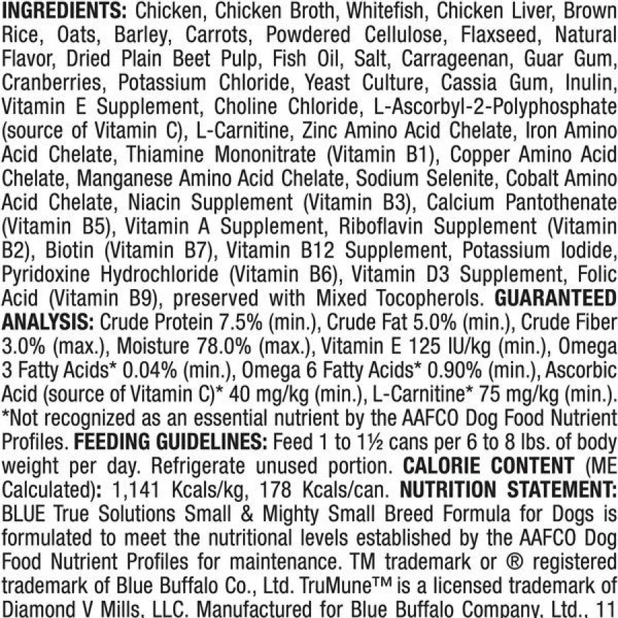 Wholesale * Best Sale Blue Buffalo True Solutions Small & Mighty Small Breed Formula Adult Wet Dog Food, 5.5-Oz Can, Case Of 24