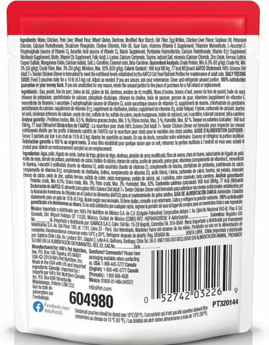 Wholesale * Hills Science Diet Discount Hill'S Science Diet Adult 7+ Tender Chicken Recipe Cat Food, 2.8-Oz Pouch, Case Of 24