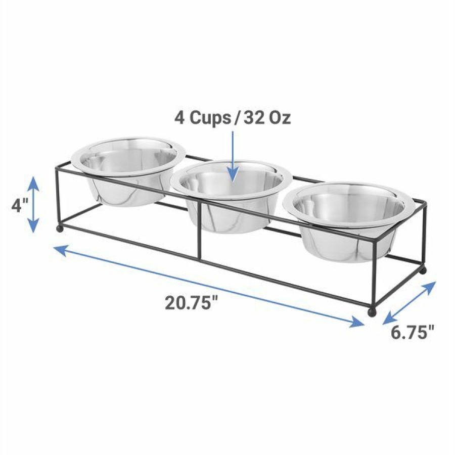 Wholesale * Cheaper Frisco Straight Triple Feeder Stainless Steel Dog & Cat Bowl