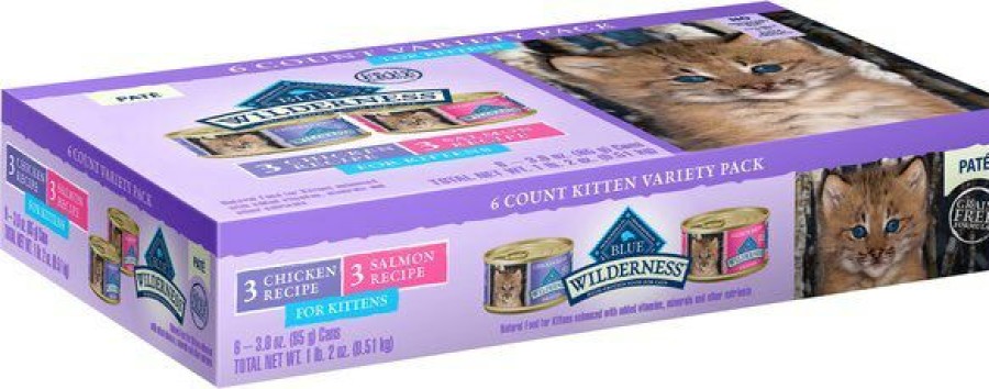 Online * Best Sale Blue Buffalo Wilderness Pate Kitten Variety Pack With Chicken & Salmon Grain-Free Cat Food Trays, 3-Oz, Case Of 6