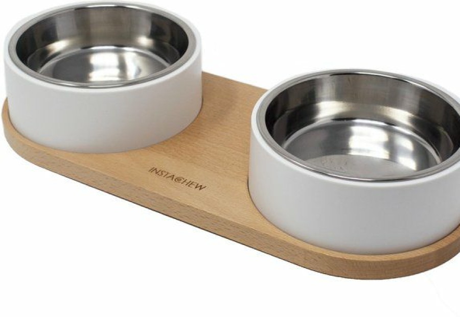 Hot * Hot Sale Instachew Puresteel Stainless Steel Double Dog & Cat Bowl, White