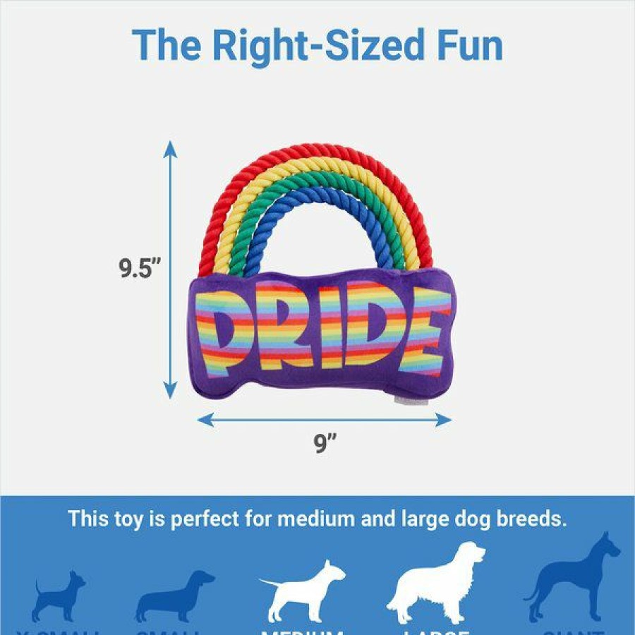 Best * Popular Frisco Pride Rainbow Plush With Rope Squeaky Dog Toy