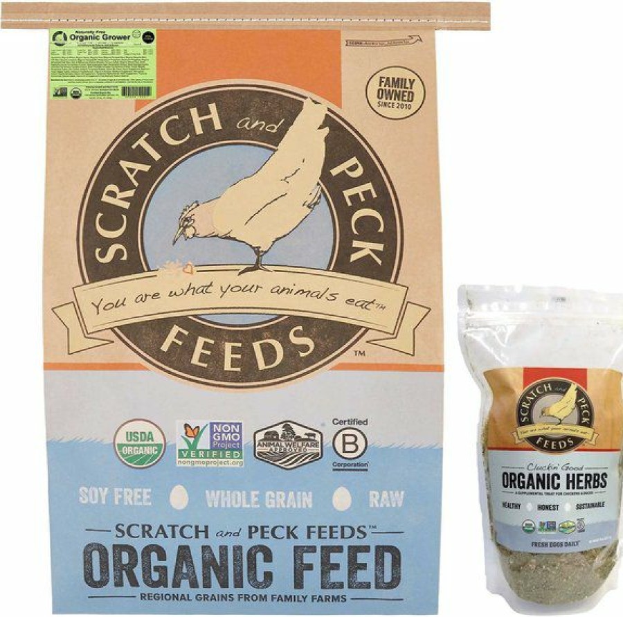 Online * Scratch And Peck Feeds Reliable Quality Bundle: Scratch & Peck Feeds Naturally Free Organic Grower Chicken & Duck Feed, 25-Lb Bag + Scratch & Peck Feed Cluckin' Good Organic Herbs Chicken Supplement, 10-Oz Bag