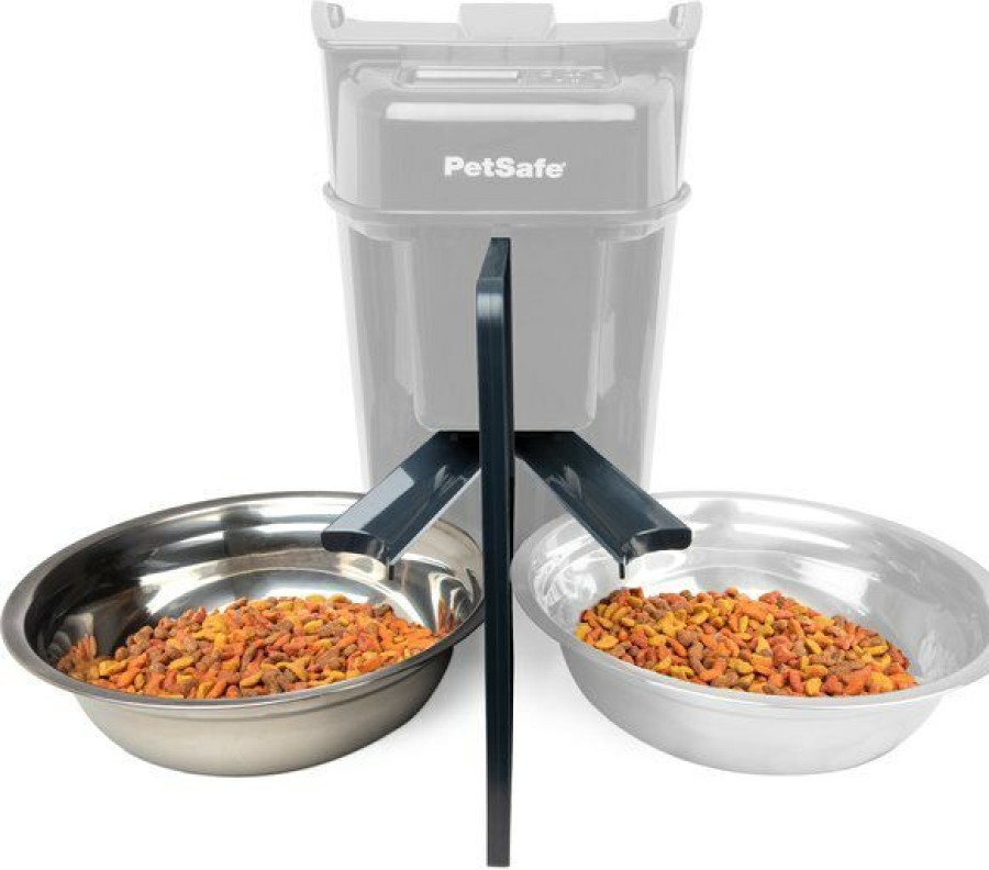 Clearance * Popular Petsafe Two-Pet Dog & Cat Meal Splitter & Bowl, Navy