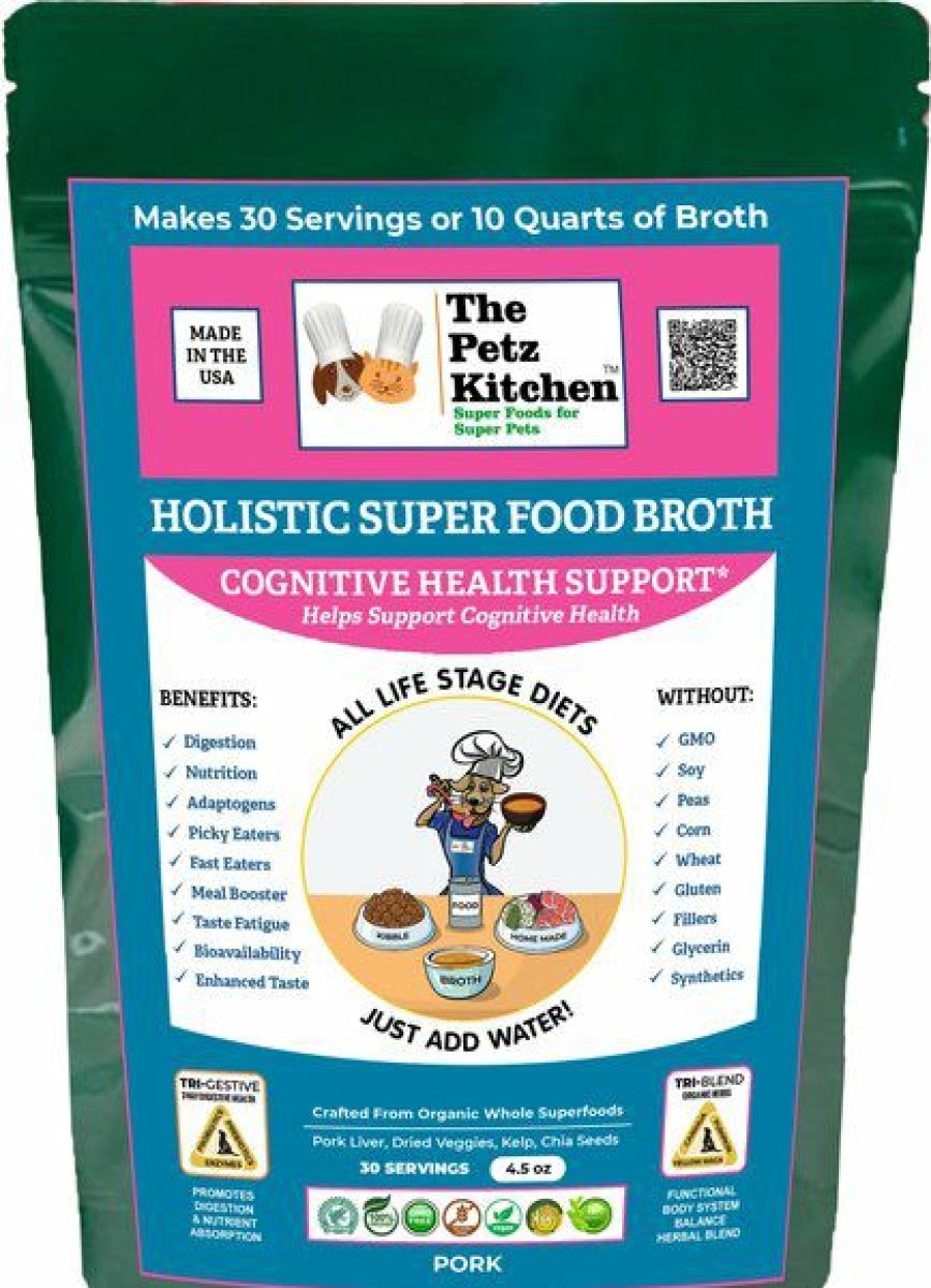 Wholesale * Large Choice The Petz Kitchen Holistic Super Food Broth Cognitive Support Pork Flavor Concentrate Powder Dog & Cat Supplement, 4.5-Oz Bag