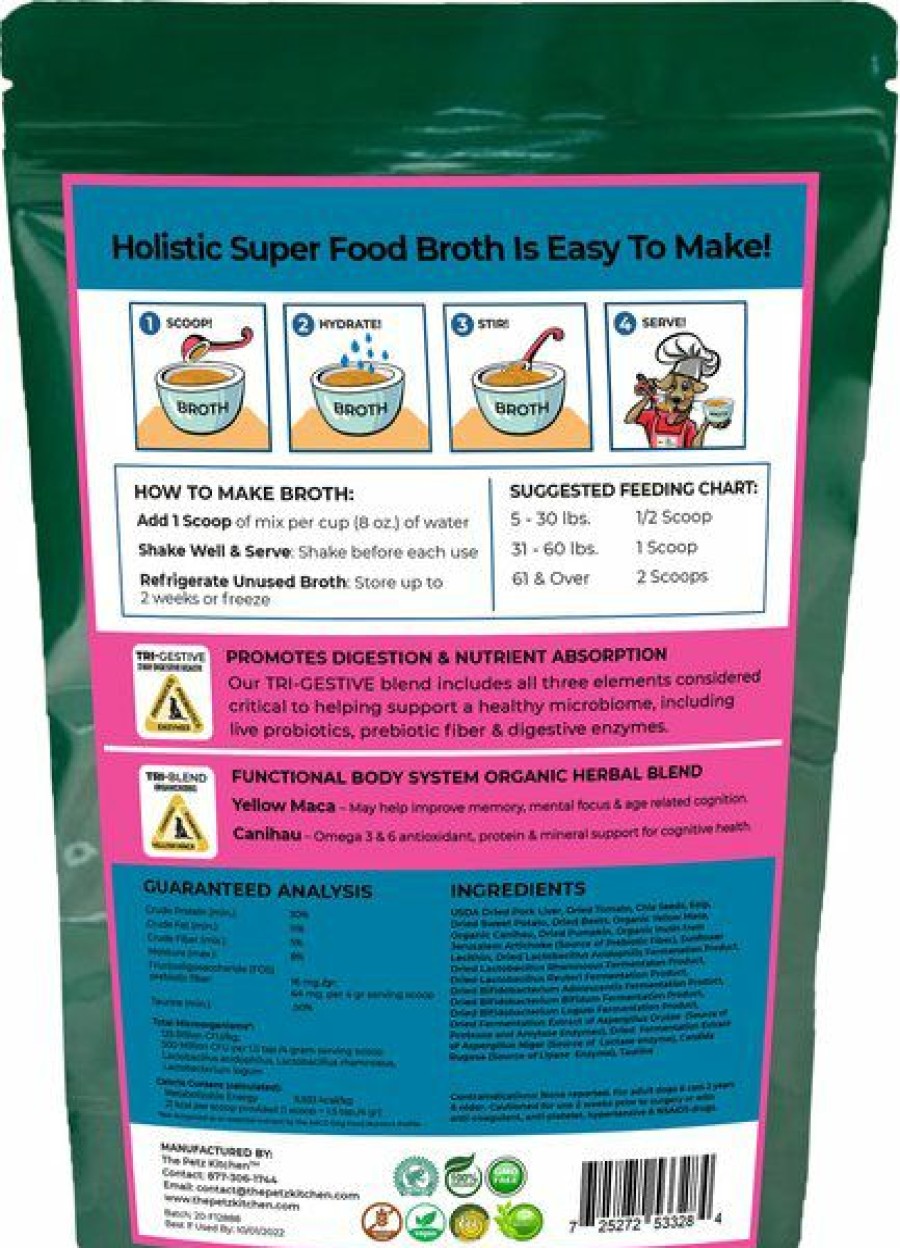 Wholesale * Large Choice The Petz Kitchen Holistic Super Food Broth Cognitive Support Pork Flavor Concentrate Powder Dog & Cat Supplement, 4.5-Oz Bag