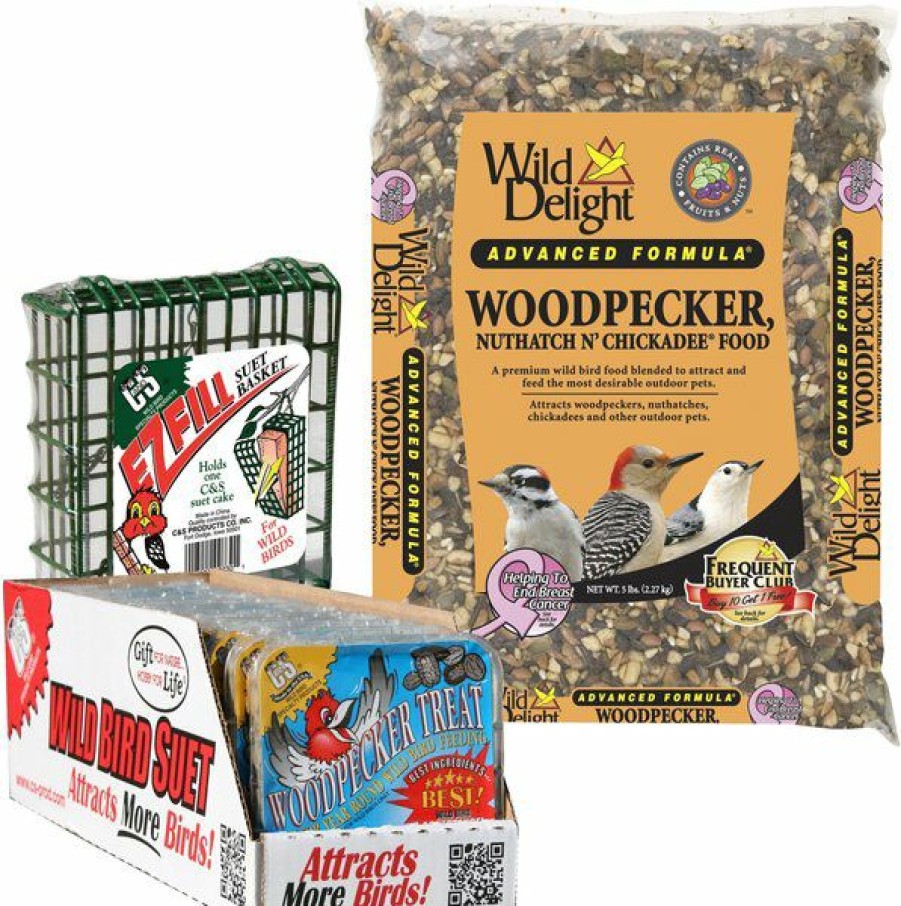 Best * Reliable Quality Bundle: Wild Delight Woodpecker, Nuthatch N' Chickadee Wild Bird Food, 5-Lb Bag + C&S Woodpecker Treat Suet Wild Bird Food, Case Of 12 + C&S Ez Fill Suet Basket Wild Bird Feeder