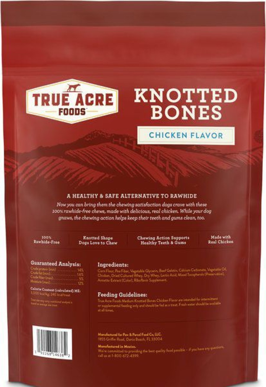 New * Limited Edition True Acre Foods Rawhide-Free Knotted Bones Chicken Flavor Treats, Medium, 4 Count