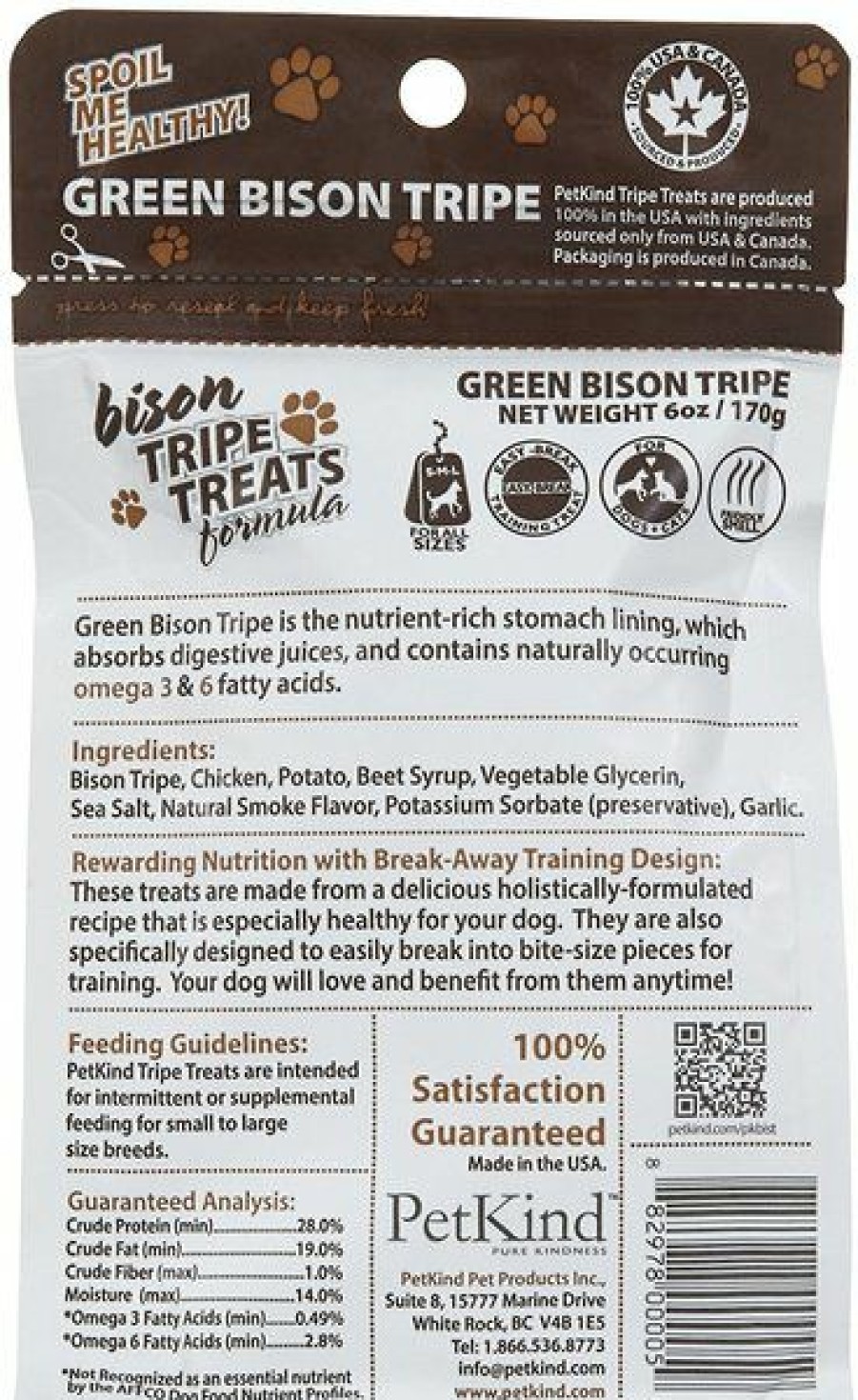 Clearance * Hot Sale Petkind Green Bison Tripe Formula Grain-Free Dog & Cat Treats, 6-Oz Bag