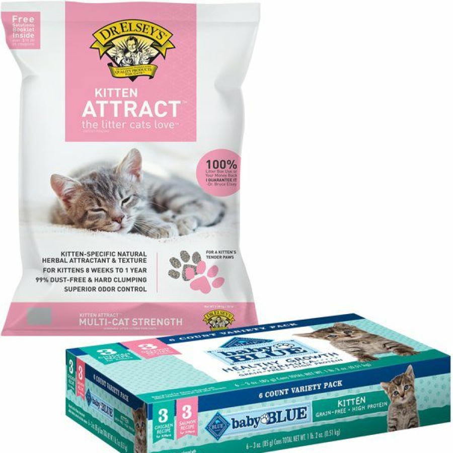 Hot * Blue Buffalo|Dr Elseys Hot Sale Bundle: Blue Buffalo Baby Blue Healthy Growth Formula Grain-Free High Protein Variety Pack Kitten Wet Food, 3-Oz Can, Case Of 6 + Dr. Elsey'S Kitten Attract Clumping Clay Cat Litter, 20-Lb Bag